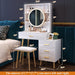 White Vanity Desk with Mirror and Lights, 5 Drawers