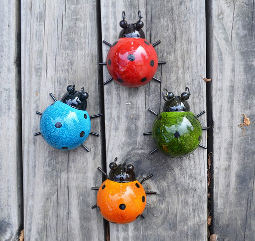 Cute Ladybug Outdoor Wall Sculptures Set