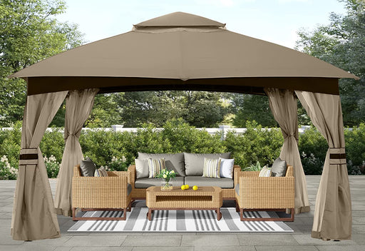 10X12 Outdoor Gazebo - Patio Gazebo with Mosquito Netting, Outdoor Canopies for Shade and Rain for Lawn, Garden, Backyard & Deck (Khaki)