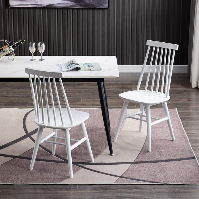 Set of 2 White Slat Back Dining Chairs