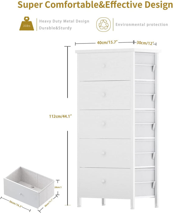 Tall White Fabric Dresser Storage Tower