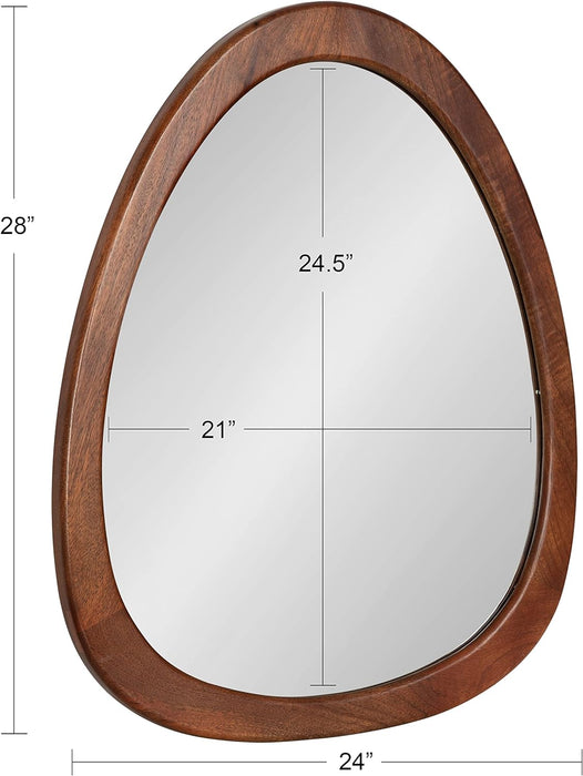 Mckinder Asymmetrical Wood Wall Mirror, 24 X 28, Walnut Brown, Decorative Irregular Geometric Mirror with Robust Wooden Frame and Distinct Finish