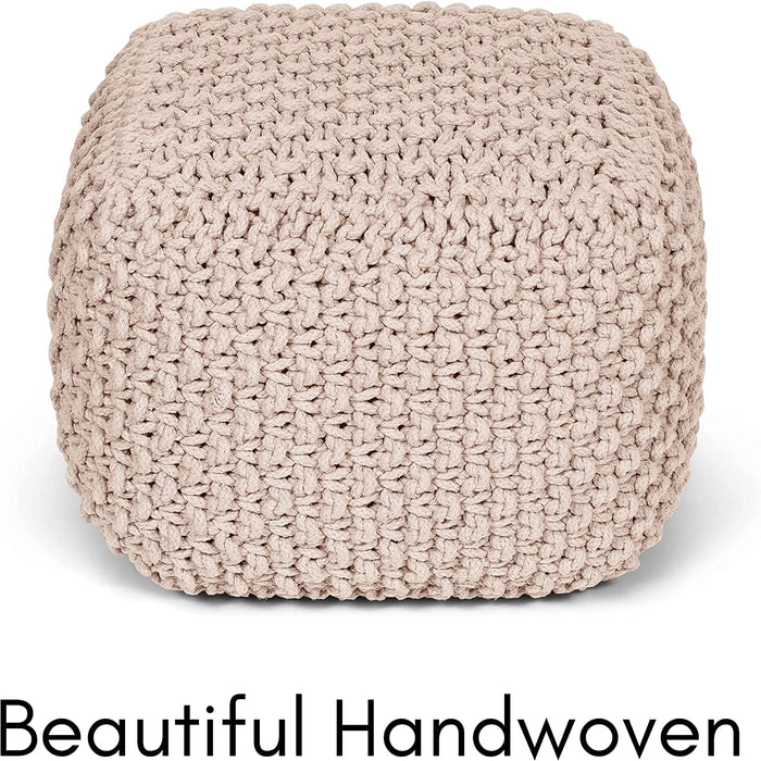 Natural Knit Pouf Ottoman for Living and Kids Rooms