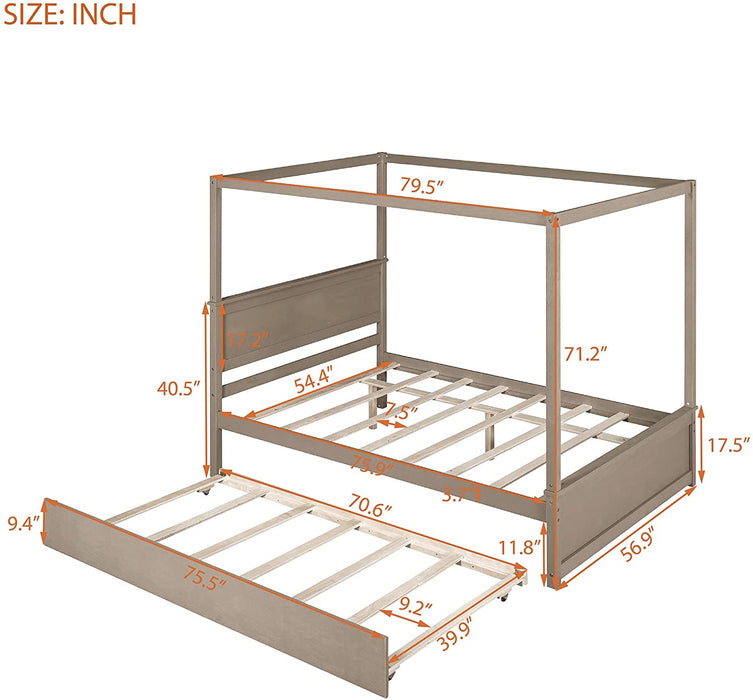 Solid Wood 3-Piece Bedroom Set with Canopy Bed