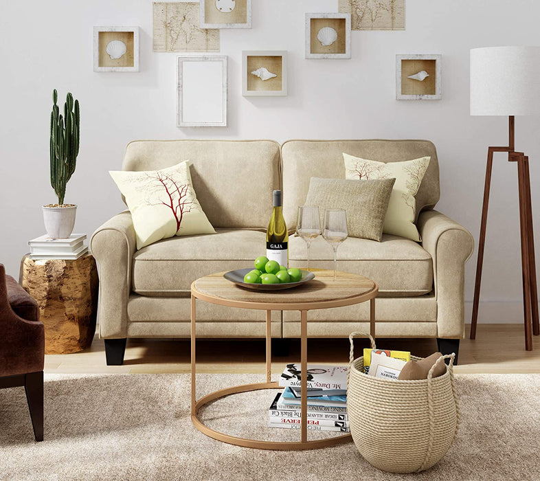 Tan Modern Upholstered Loveseat