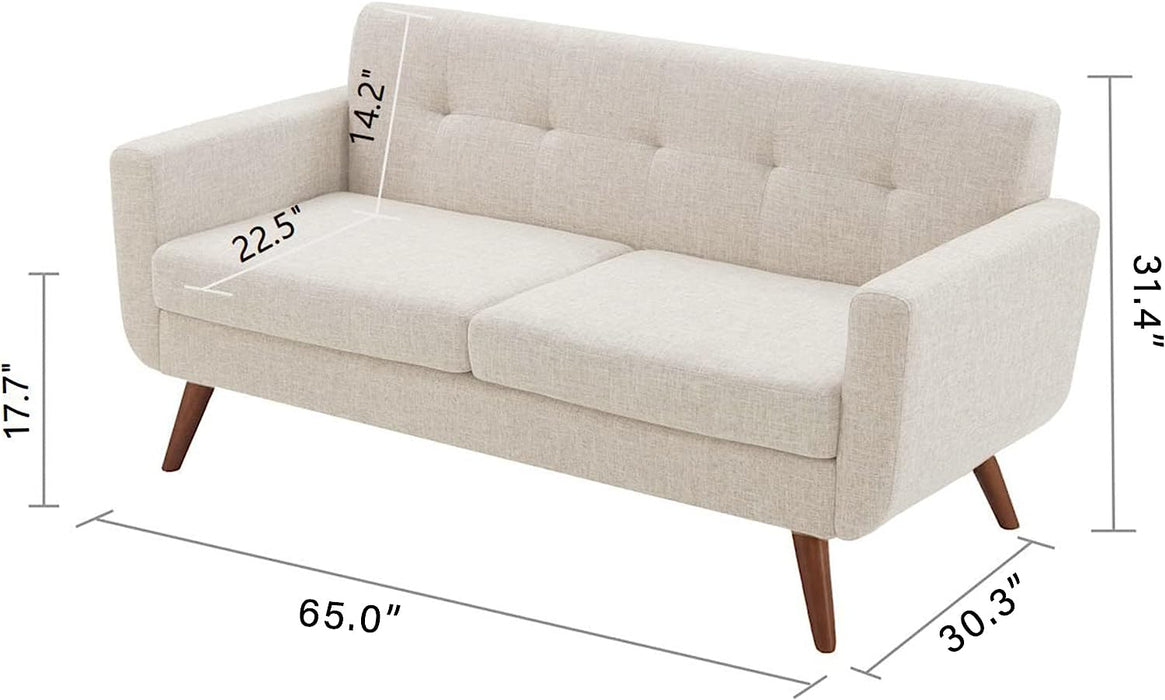 Mid Century Modern Loveseat Sofa in Cream Beige