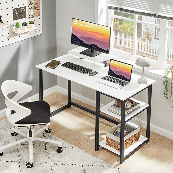 Small White Desk with Monitor Stand and Storage