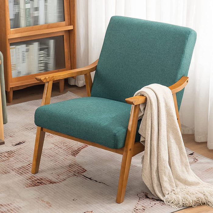 Retro-Style Emerald Accent Chair with Solid Wood Frame