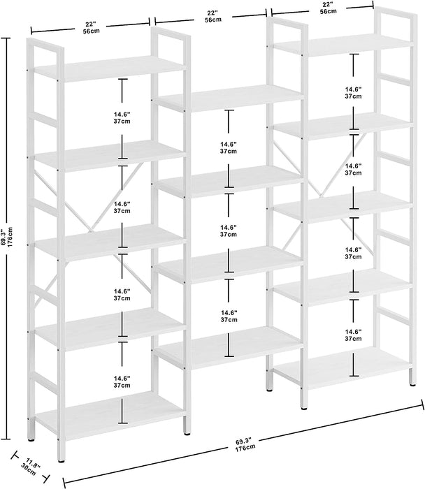 Industrial 5-Tier Bookshelf with Open Shelves