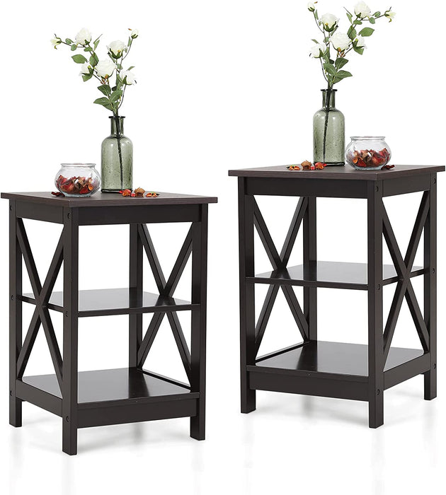 Farmhouse Rustic Nightstands Set of 2 with Storage