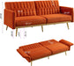 Orange Velvet Convertible Sofa Bed with Metal Legs