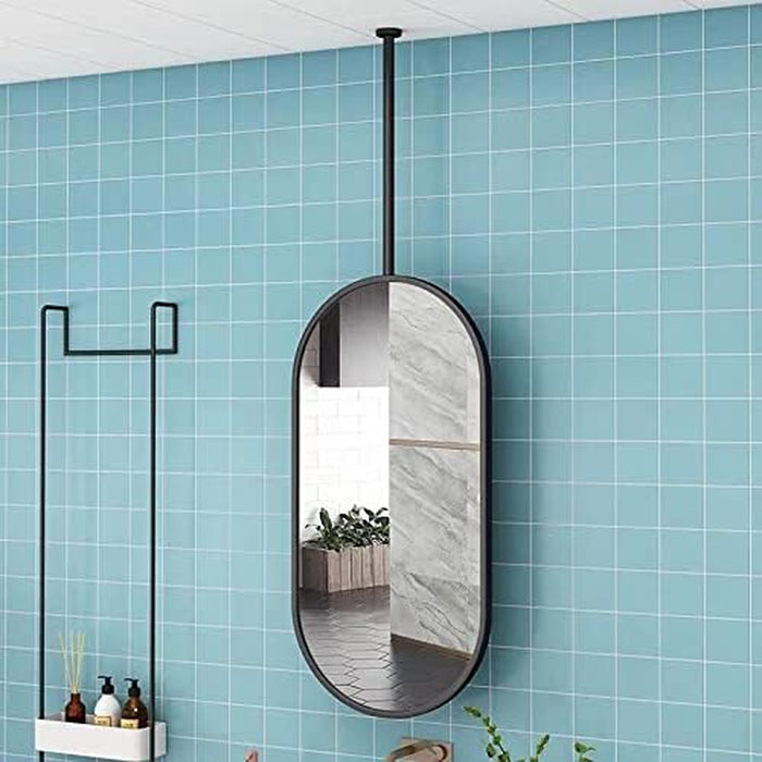 Wall Mounted Mirrors for Bathroom,Oval Bathroom Mirror,Suspended Mirror with Metal Frame Modern Nordic Vertical or Hotel Horizontal Hanging Mirrors (20 * 27.5 * 23.6 Inch, Black)