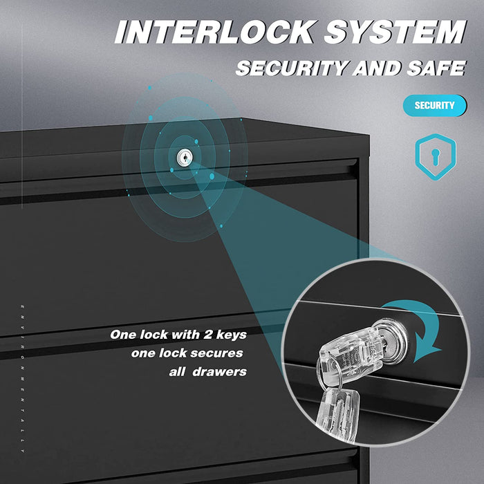 Lockable 3-Drawer Metal File Cabinet for Office/Home