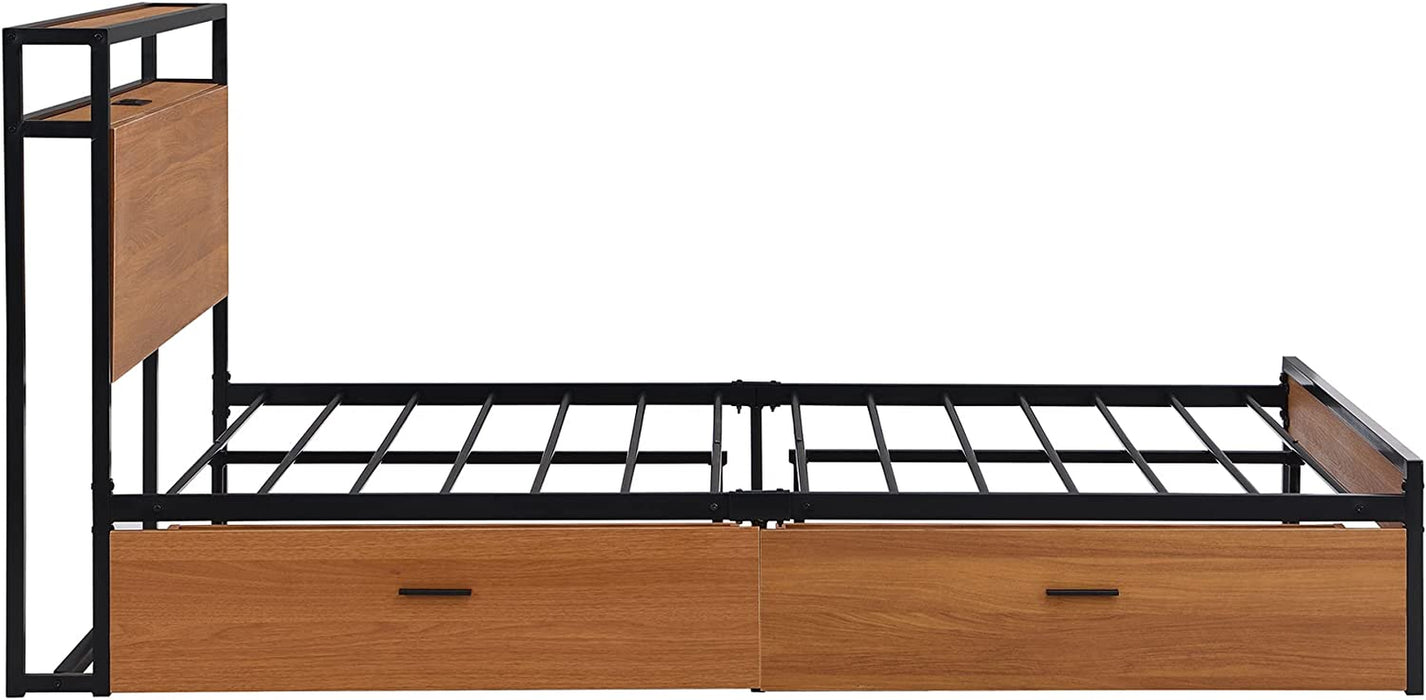 Full Size Metal Platform Bed Frame with Drawers