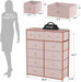 Pink Fabric 12-Drawer Tall Bedroom Dresser