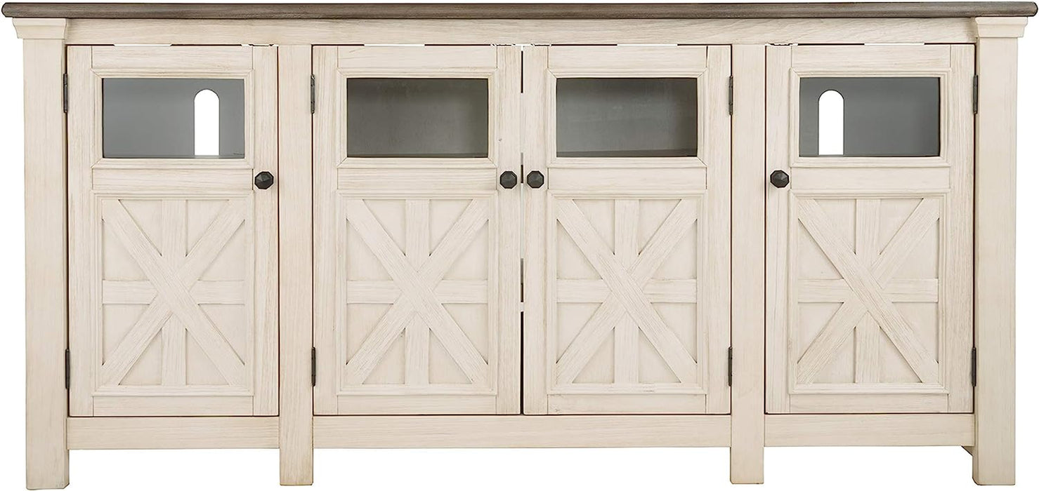 Farmhouse TV Stand, 72", 3 Cabinets, Whitewash