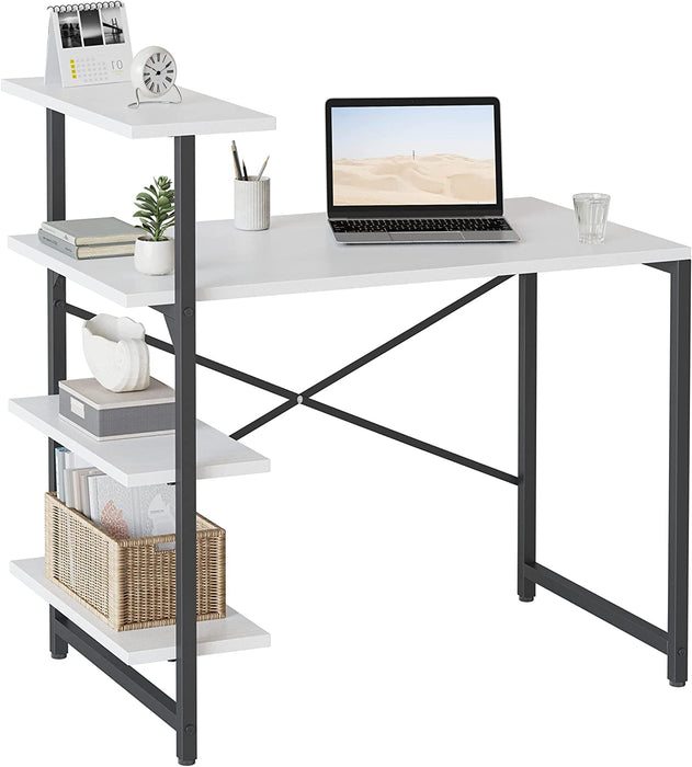 Compact White Desk with Shelves for Home Office