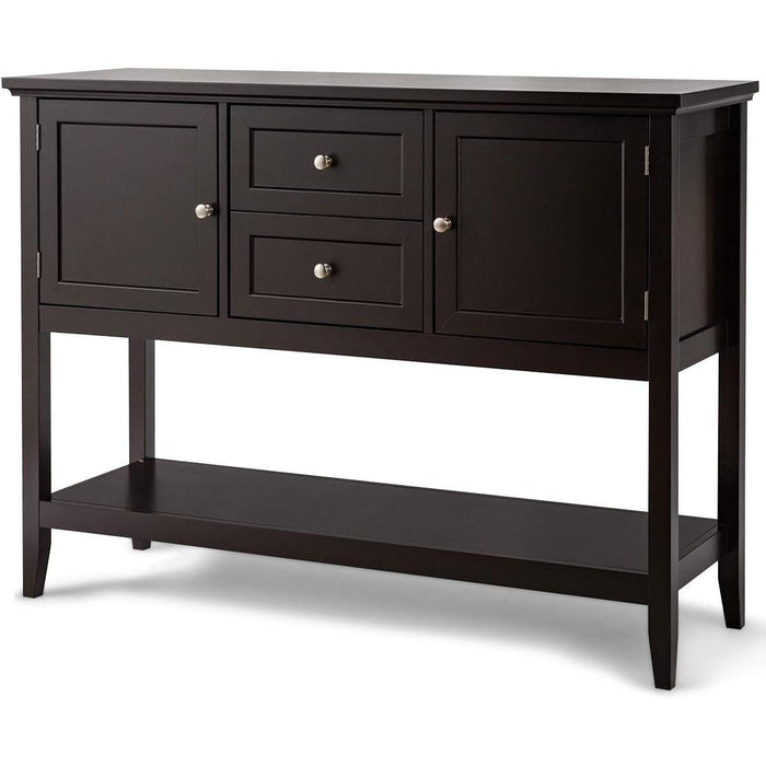 Coffee Brown Wood Buffet Server with Cabinets