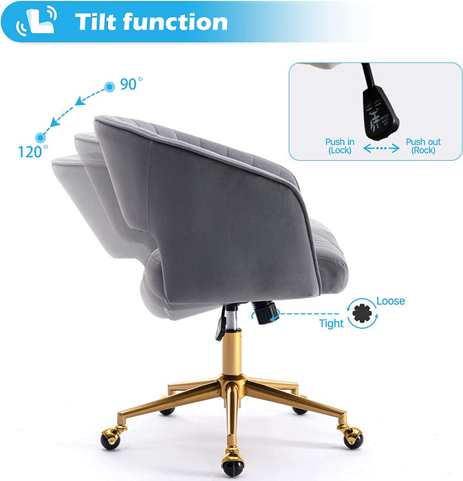 Gray Velvet Swivel Chair with Gold Base