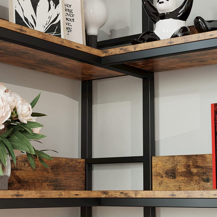 5-Tier Industrial Corner Bookcase with Metal Frame