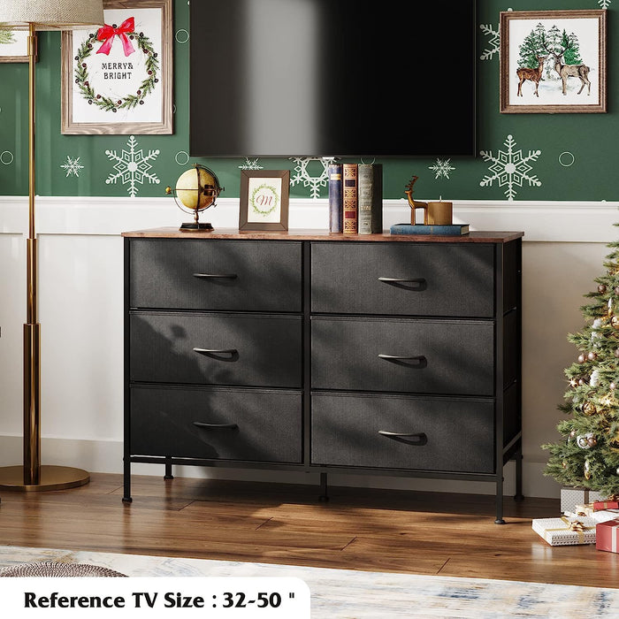 Black Rustic Dresser with 6 Drawers and TV Stand