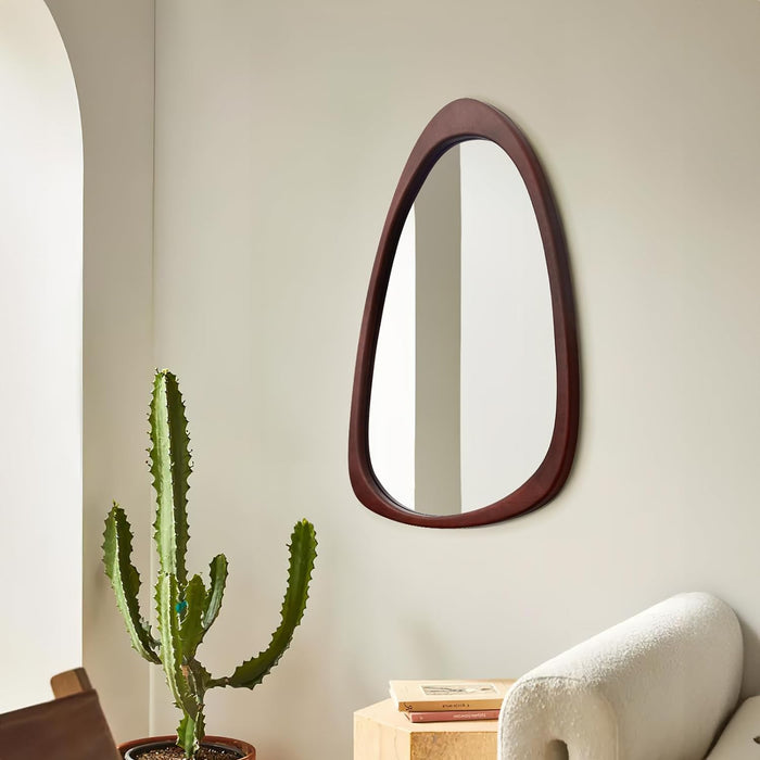 Irregular Wall Mirror for Decor,Wood Asymmetrical Mirror Modern Large Vanity Bathroom Mirror,19.5 X 30.5 Inch Unique Decorative Mirror for Entryway,Bedroom,Living Room,Washroom