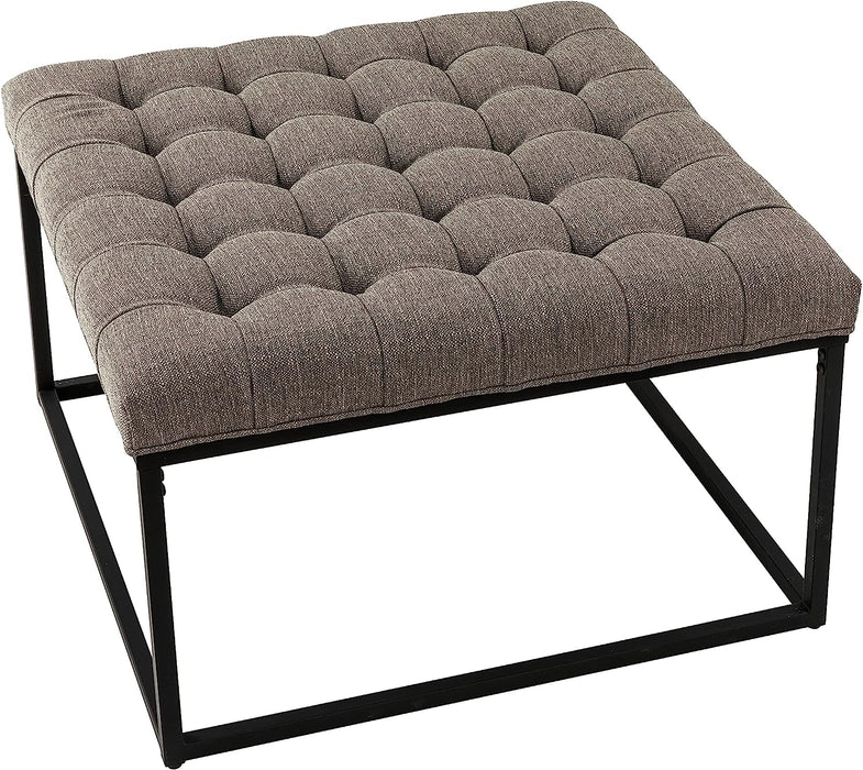 Gray Fabric Ottoman with Metal Base, 28-Inch