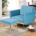 Adjustable Velvet Armchair with Ottoman, Baby Blue