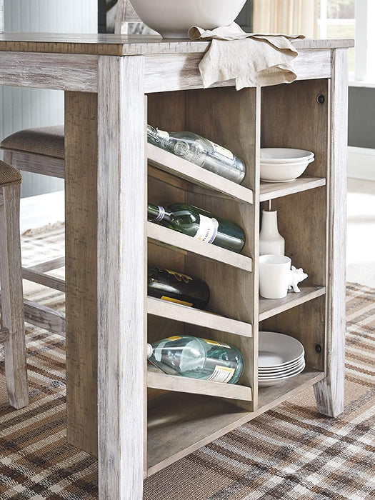 Farmhouse Counter Height Table with Storage and Wine Rack