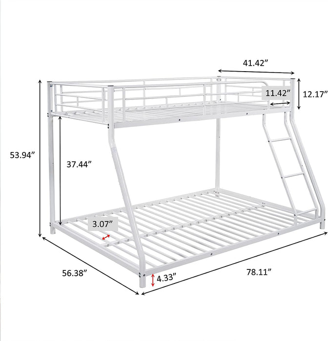 Metal Bunk Bed Twin over Full, Ladder, Guard Rails, White