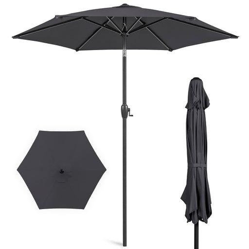 7.5Ft Heavy-Duty Outdoor Market Patio Umbrella W/ Push Button Tilt, Easy Crank Lift, Gray