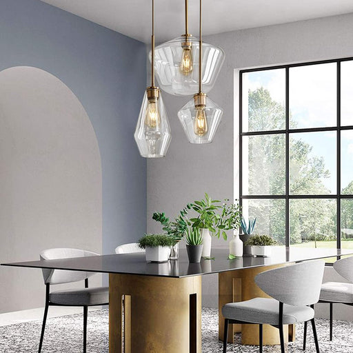 Modern Glass Ceiling Light Fixture Chandeliers Pendant Hanging 3-Lamp Clear