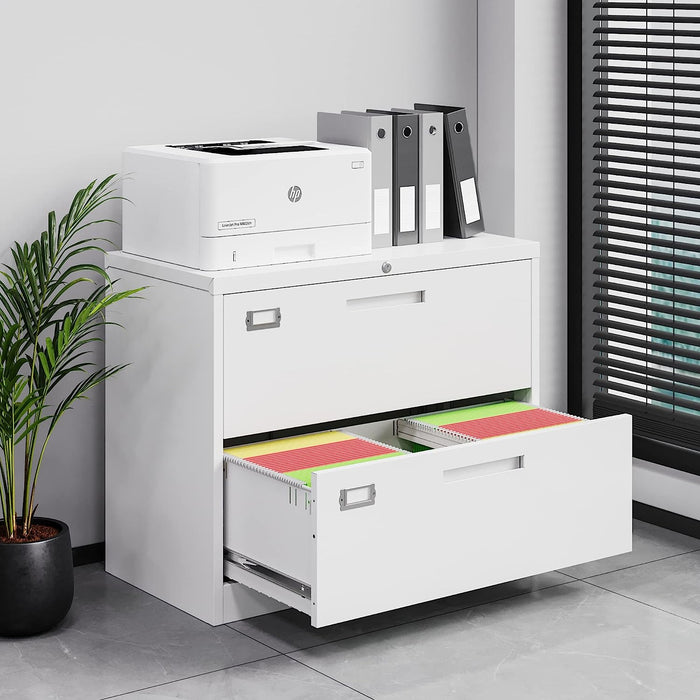 White 2-Drawer Locking File Cabinet for Home Office