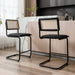 Black Boucle Rattan Counter Stool Set of 2 with Cane Backrest