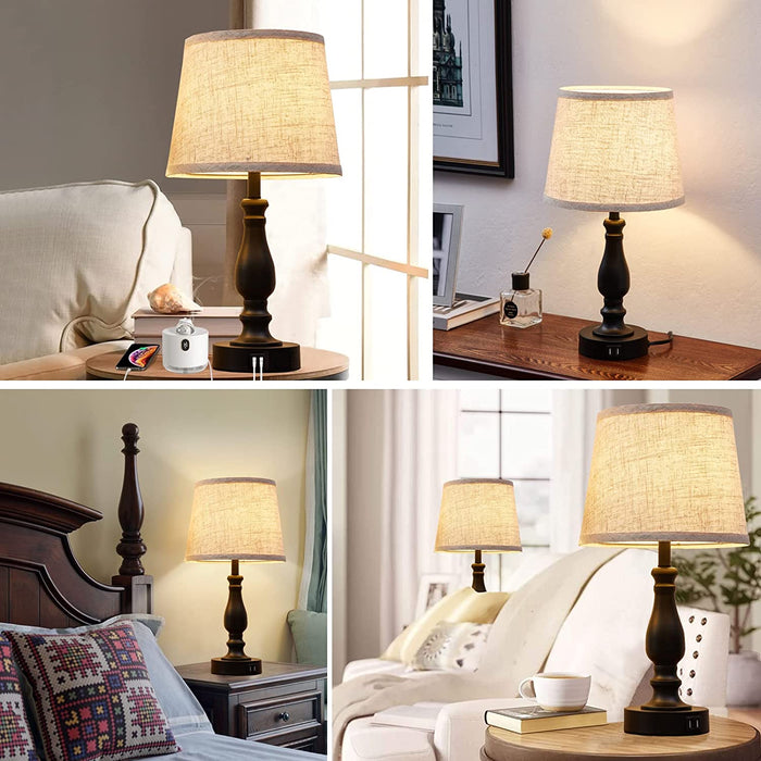 Table Lamps for Bedroom Set of 2 with USB Charging Ports