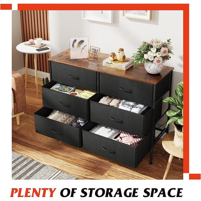 Black Rustic Dresser with 6 Drawers and TV Stand