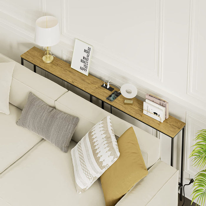 Modern Console Table with Power Outlet and Metal Frame
