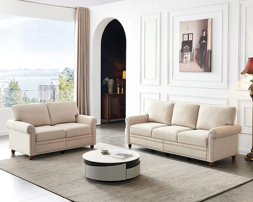 Beige Mid Century Modern 2-Piece Sofa Set