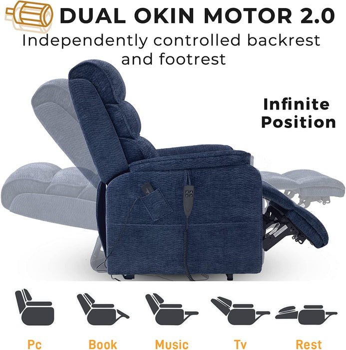 Blue Chenille Electric Power Lift Recliner