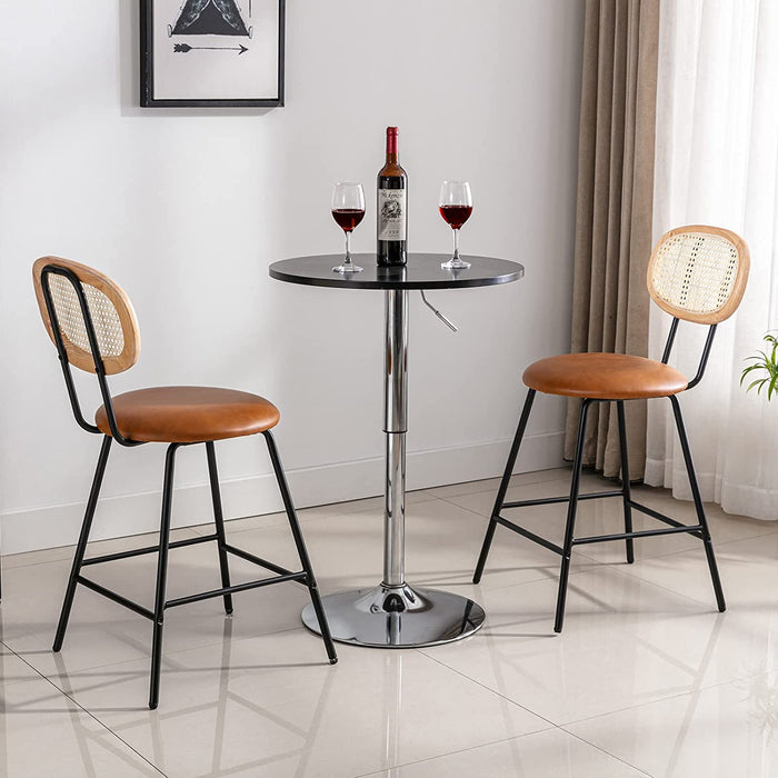 Rattan Back Metal Counter Height Barstools, Set of 4, Whiskey Brown