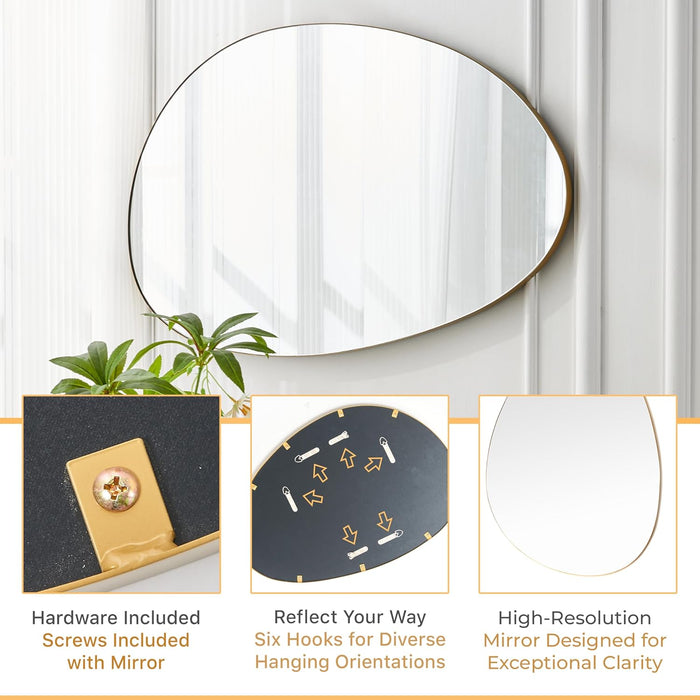 Irregular Large Decorative Wall Mirror - Asymmetrical Oval Mirror for Living Room, Gold Framed Wavy Wall Hanging Mirror for Bedroom, Abstract Mirror for Entryway, Modern Curved Mirror for Home