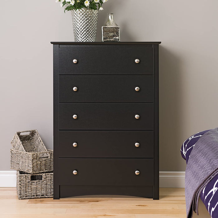 Sonoma 5-Drawer Black Chest for Bedroom