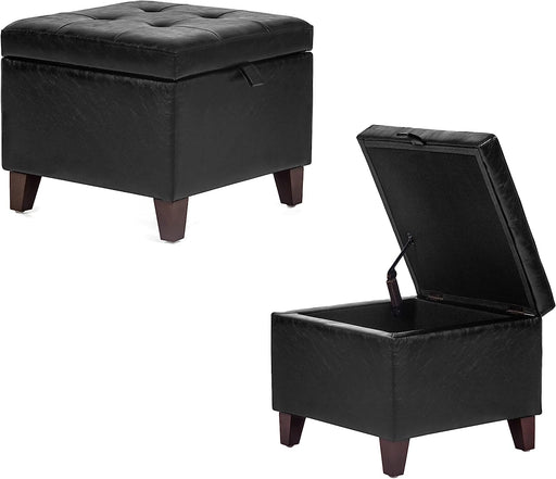 Black Faux Leather Storage Ottoman with Lid