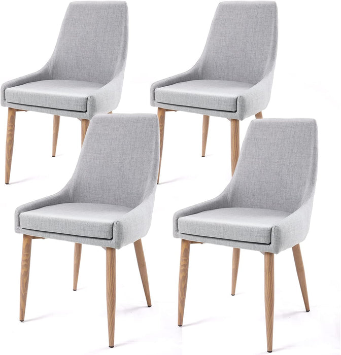 Set of 4 Grey Fabric Comfy Dining Chairs with Metal Legs
