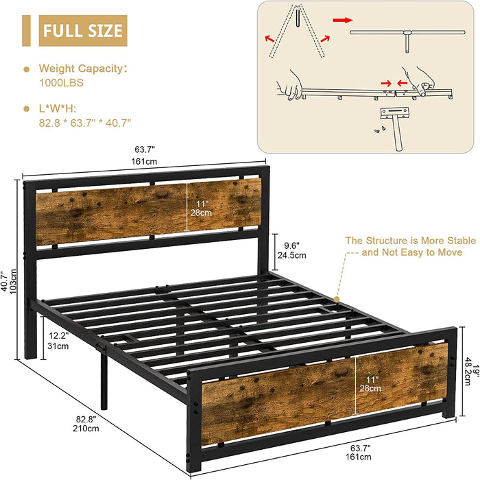 Full Size Platform Bed Frame, Heavy Duty Steel Slat Support, Headboard/Footboard