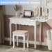 White Vanity Desk with Lighted Mirror and Stool