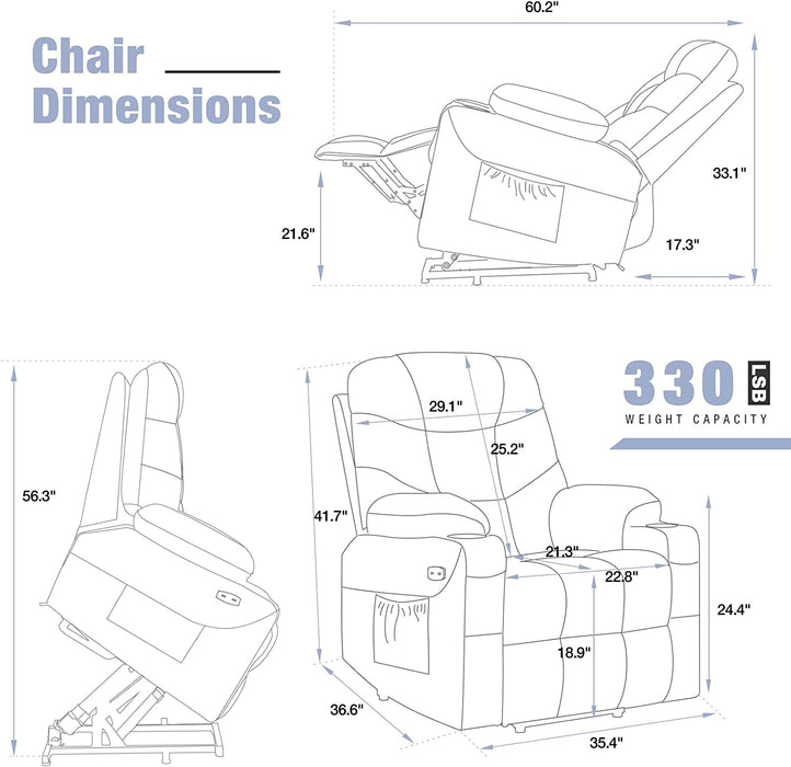 Electric Power Lift Recliner with Vibration Massage and Heat