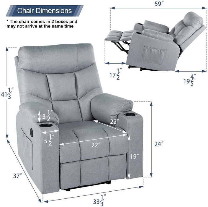 Gray Electric Power Lift Recliner with Massage and Heat