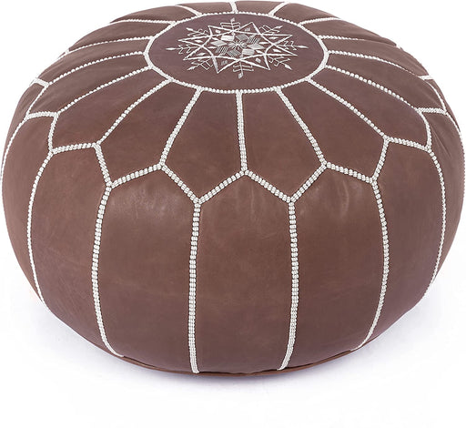 Handmade Moroccan Leather Pouf Cover (Brown)