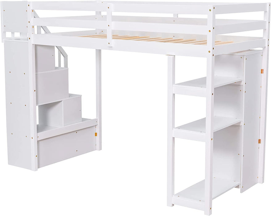 Twin Loft Bed with Stairs and Storage Drawers